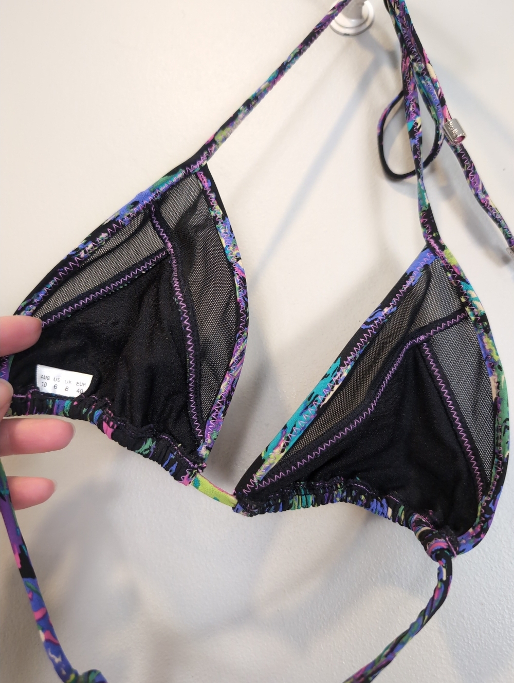 Tigerlily Tara Triangle Bikini Top in Neon Jungle Black Mesh Halter US Size 6 - Picture 11 of 12
